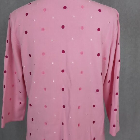 Erin Matthews | Pink Embroidered Polka Dot Cardigan Sweater | Size L - Picture 6 of 10